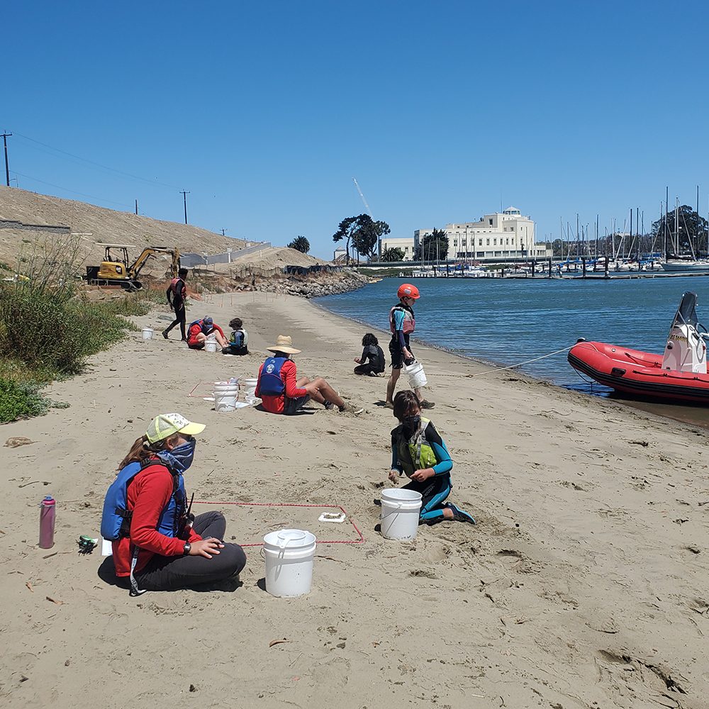 Treasure Island Sailing Center summer camp attendees conduct a sediment microplastics survey using methods taught by CC&R.